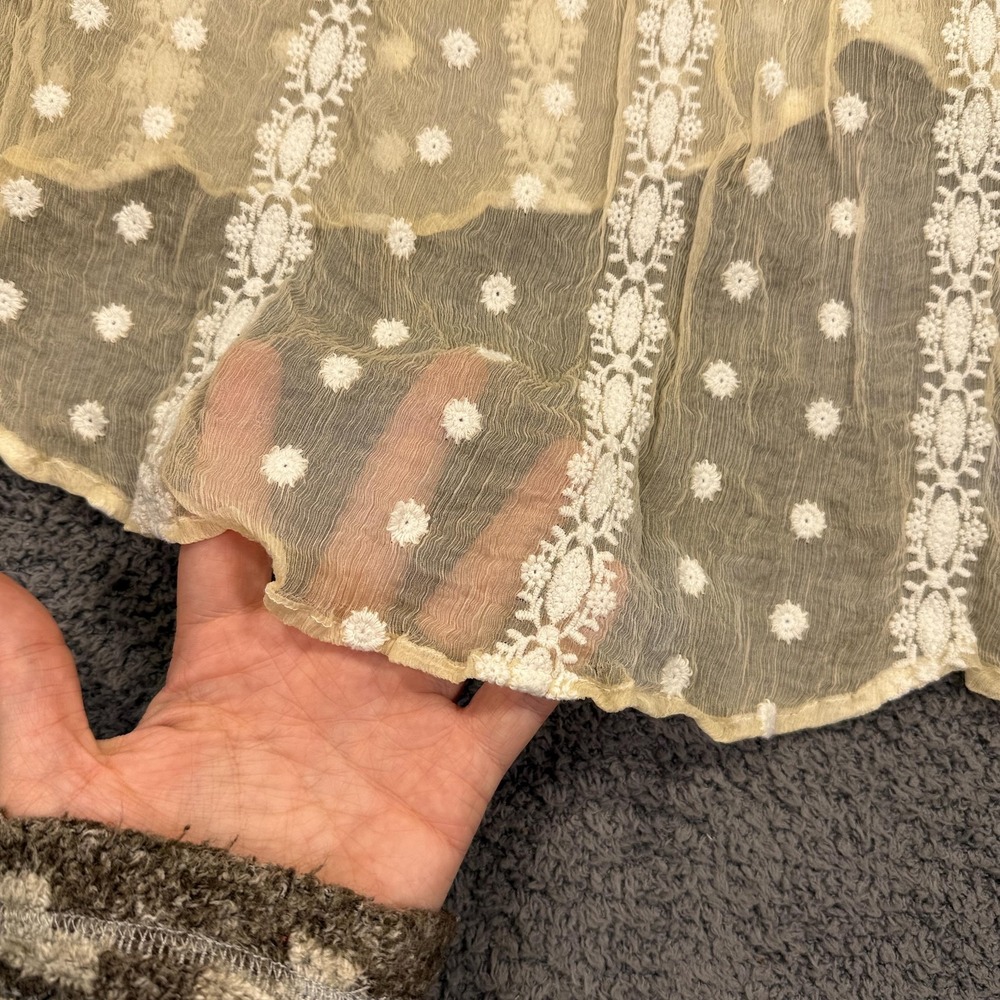 House‎ of Harlow 1960 Shirt Womens Medium Silk Sheer Crochet Tassel Boho Fairy - Picture 10 of 12